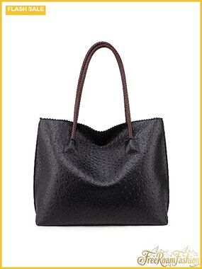 Large Vegan Leather Tote Bag with Zipper Ostrich Shoulder Handbag